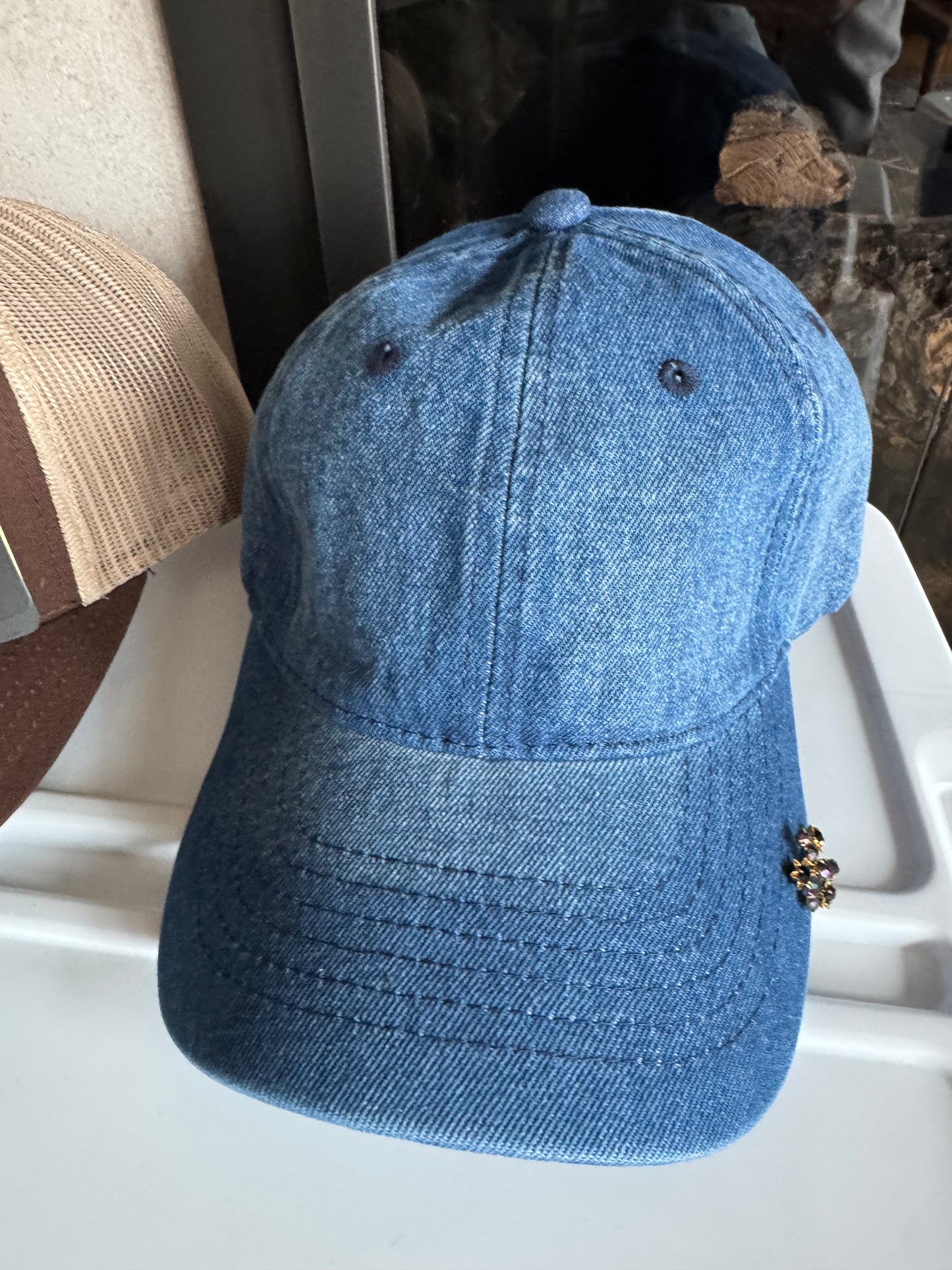 Dark Denim Baseball hat with Crystal on Brim