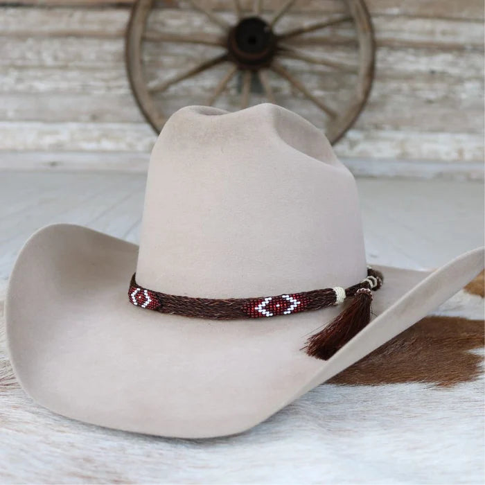 Genuine Horsehair 5 Strand Braided Hat Band with Double Tassel - Red Roan - Willow Lane