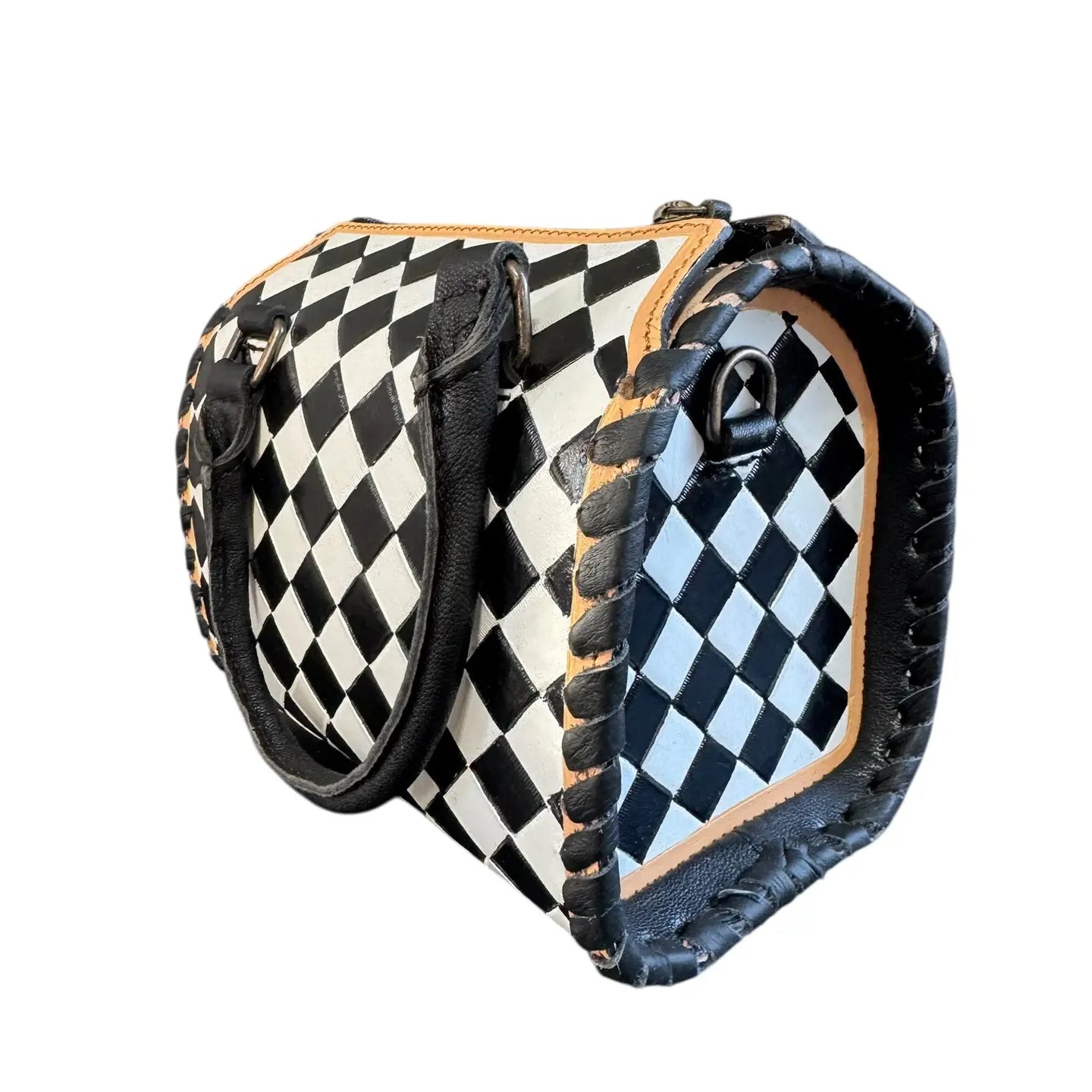 Black and White Checkered Genuine Leather Purse/Handbag