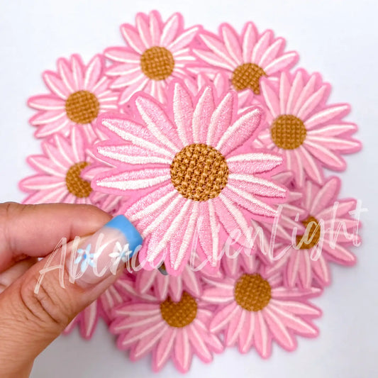Pink Daisy Flower Hat Filler Embroidery Patch Iron On
