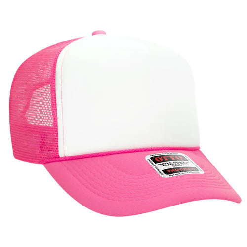 YOUTH  Foam Trucker Hat White/Rose Mesh Back Baseeball Hat
