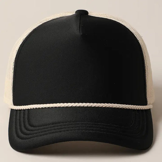 Plain Foam Rope Black/Tan Mesh Back Trucker Hat