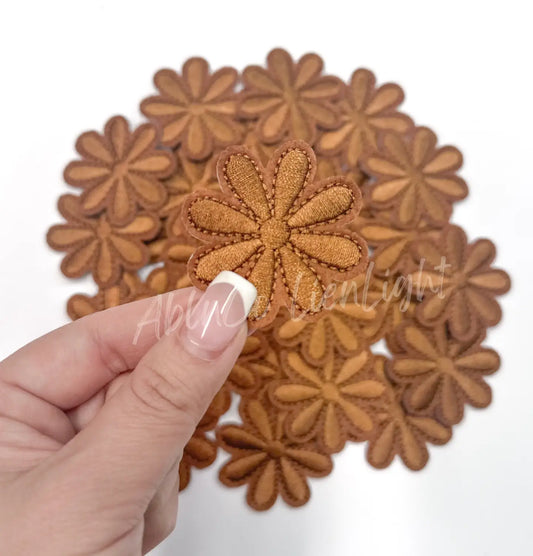 Trucker Hat Patches 2” Brown Daisy Flower Embroidery Patch