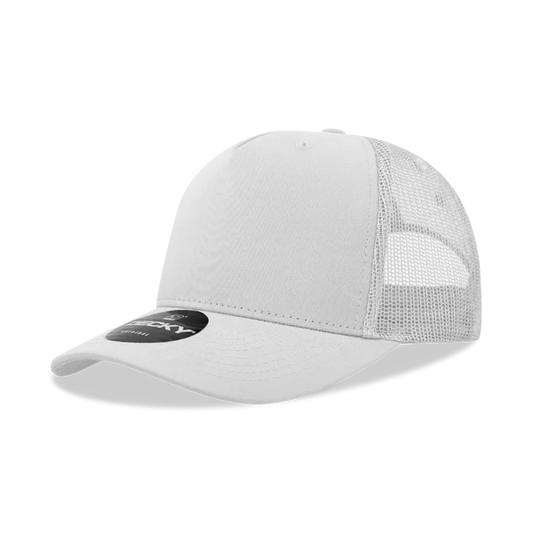White, Classic 5 Panel Trucker Hat