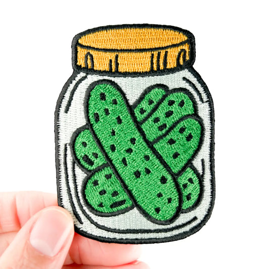 Pickle Jar Patch Funny Food Embroidered Iron On Hat Totes