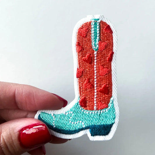 Cowgirl Boot Turquoise Patch Embroidered Iron-On Patch