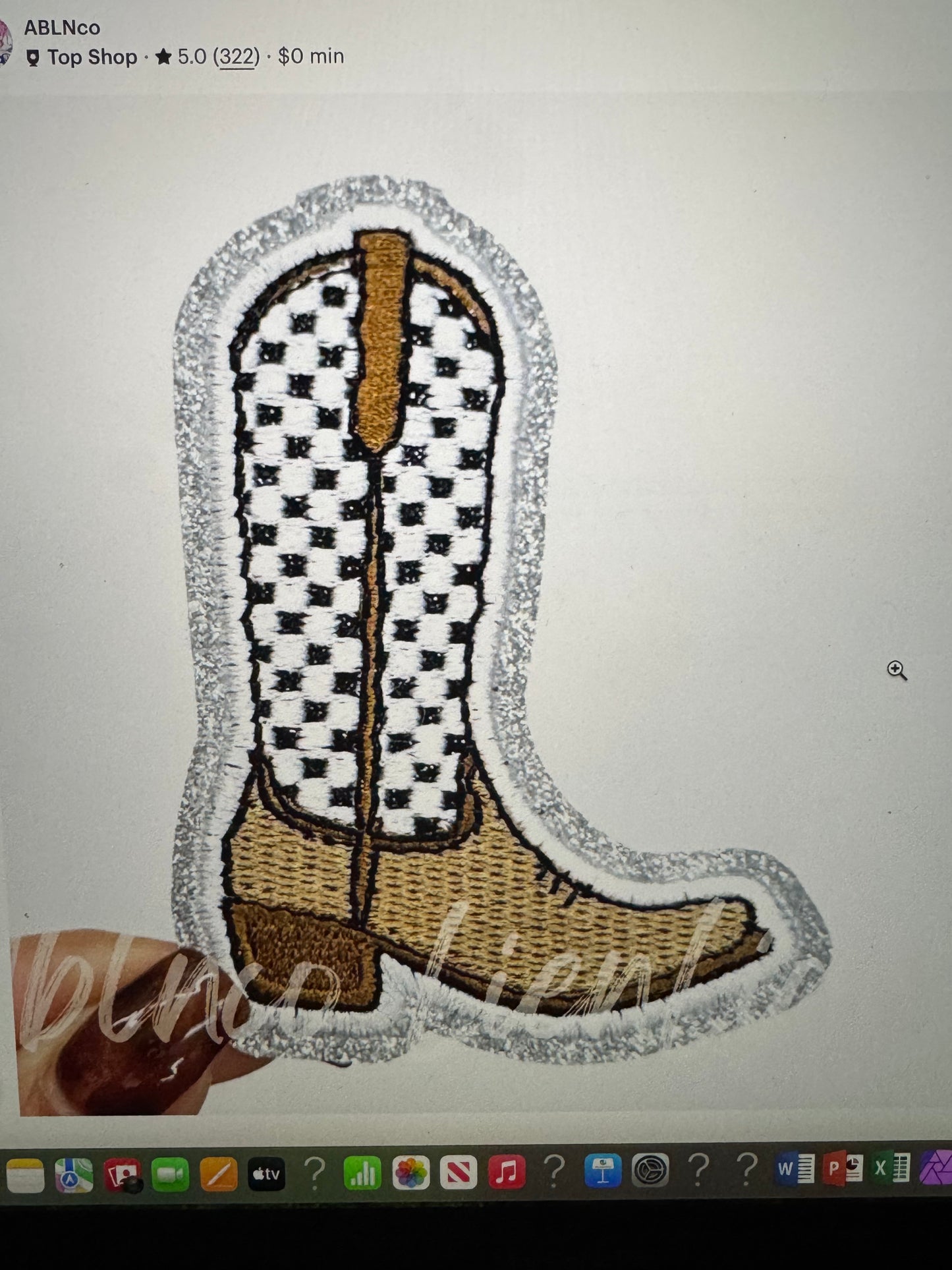 Brown Checkered Cowboy Boot Western Glitter Patch