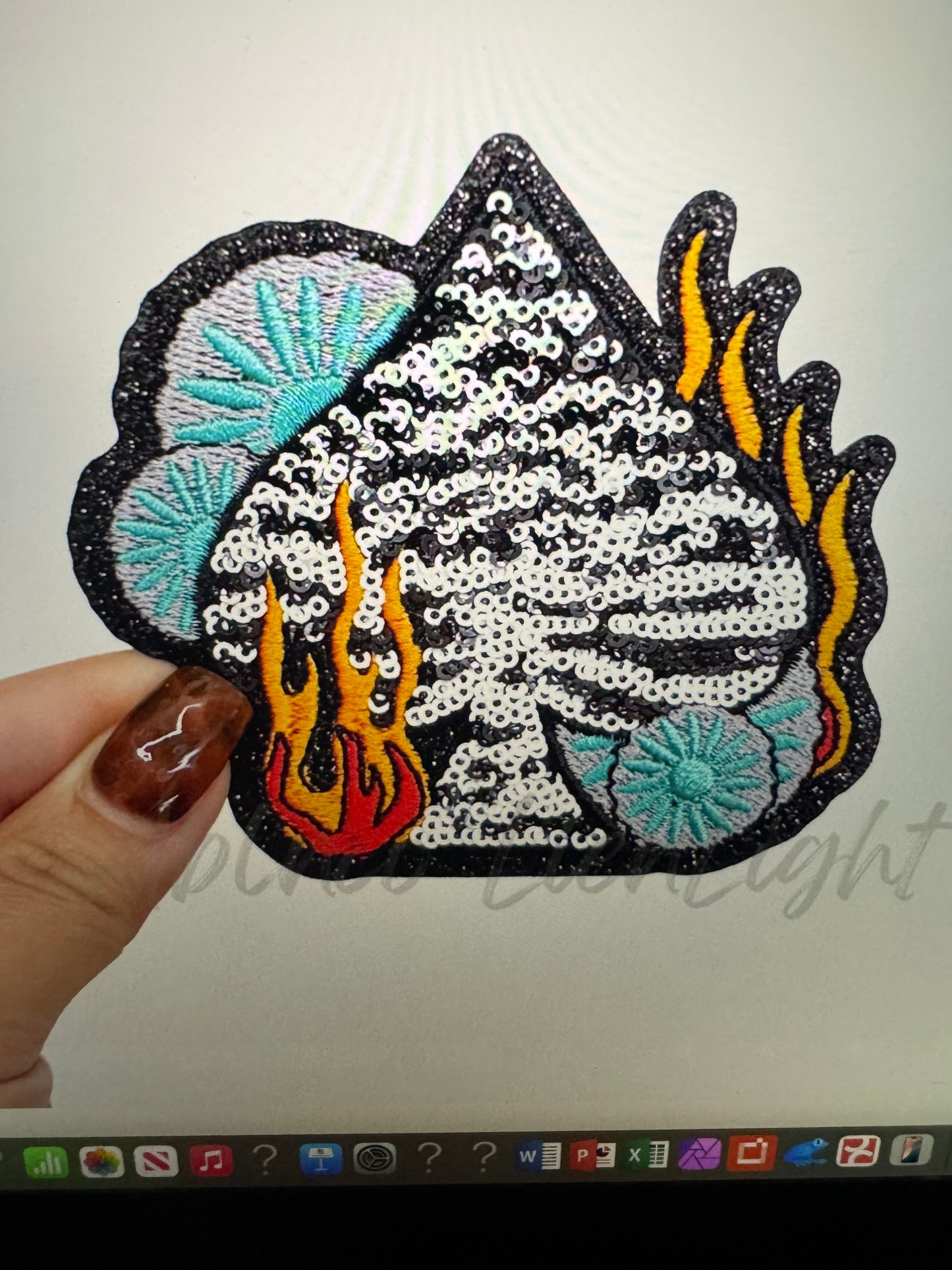 Flaming Zebra Spade Retro Western Sequin Patch
