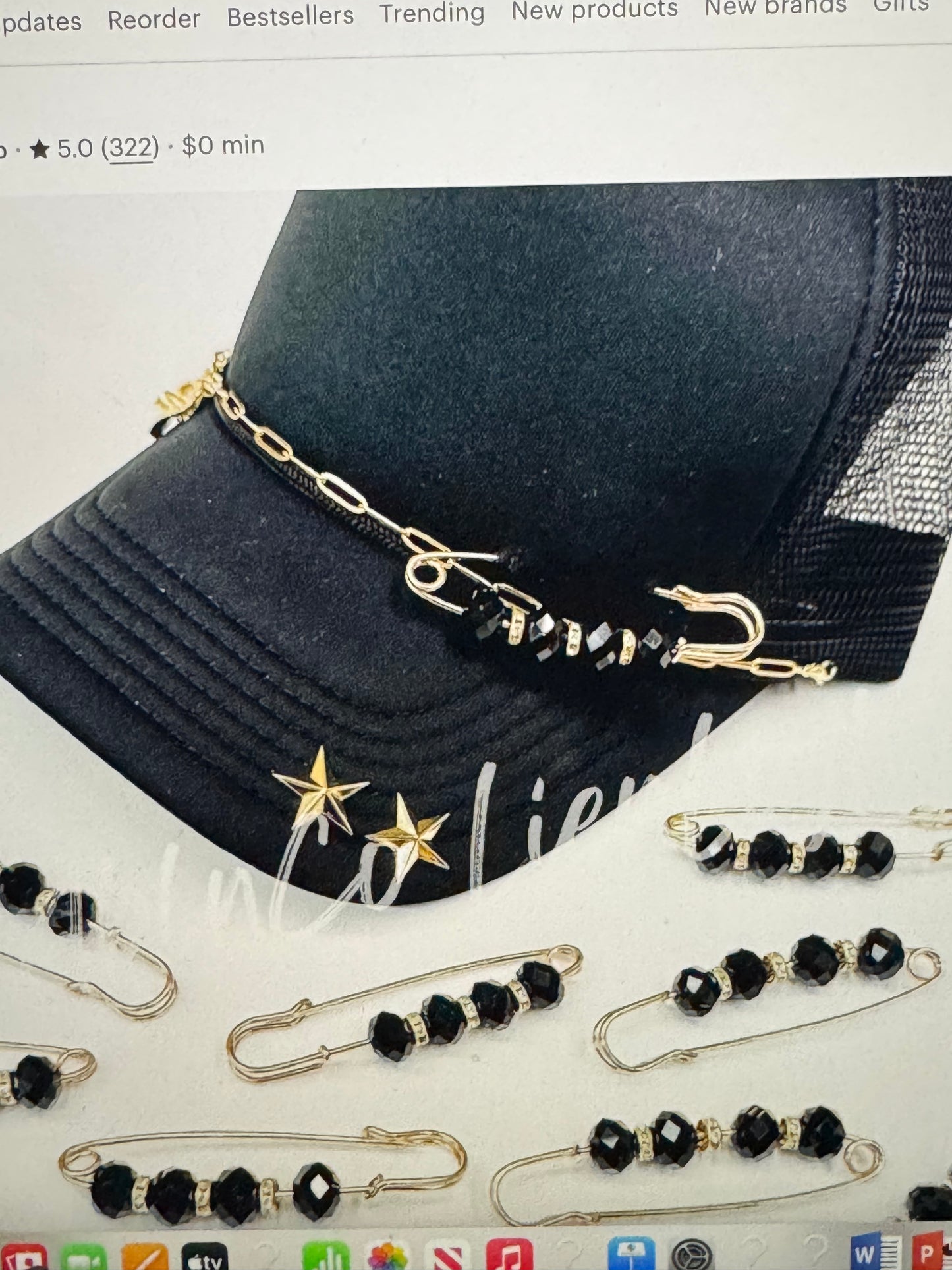 Black Crystal Pin Trucker Hat Bling Chains Accessories Charm