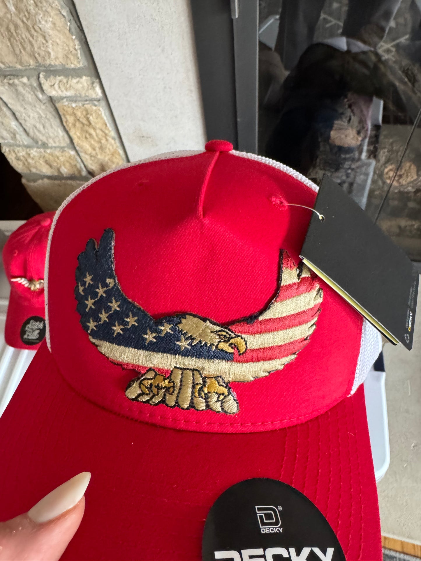 Red Baseball Hat Eagle Patch
