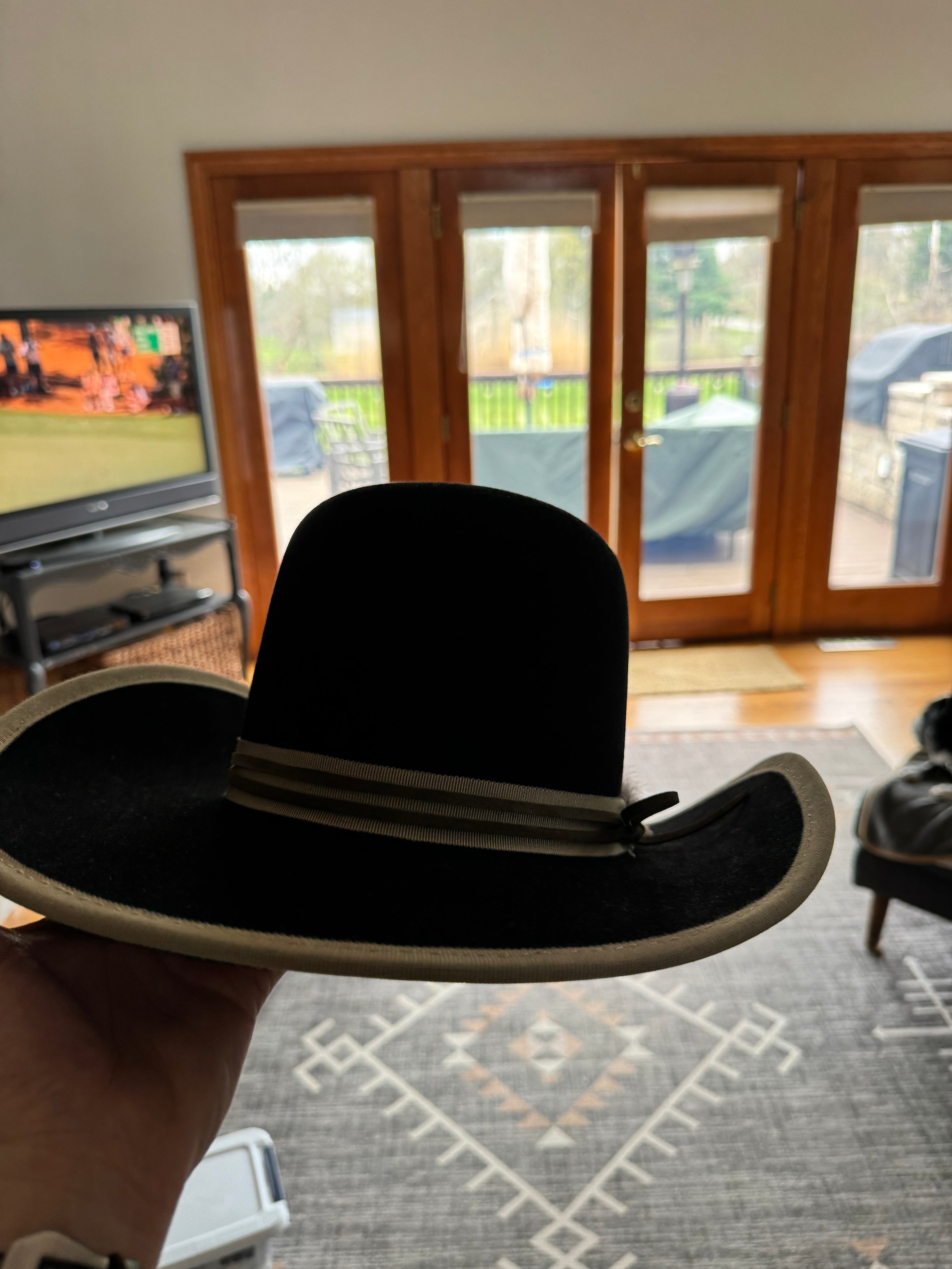 100 Rabbit Black with Sage Ribbon Cowboy Hat