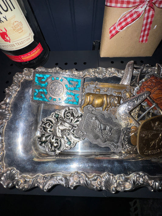 Small Western Flower Swirl Vintage Horse Head / Bust Mixed Metal Belt BuckleSmall Western Flower Swirl Vintage Horse Head / Bust Mixed Metal Belt Buckle