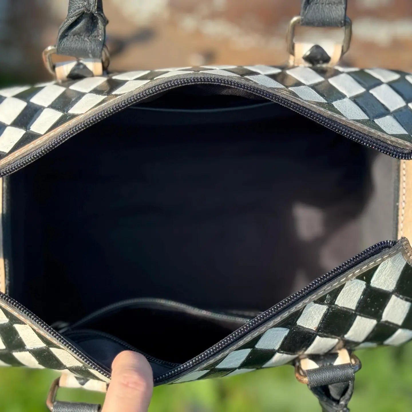 Black and White Checkered Genuine Leather Purse/Handbag