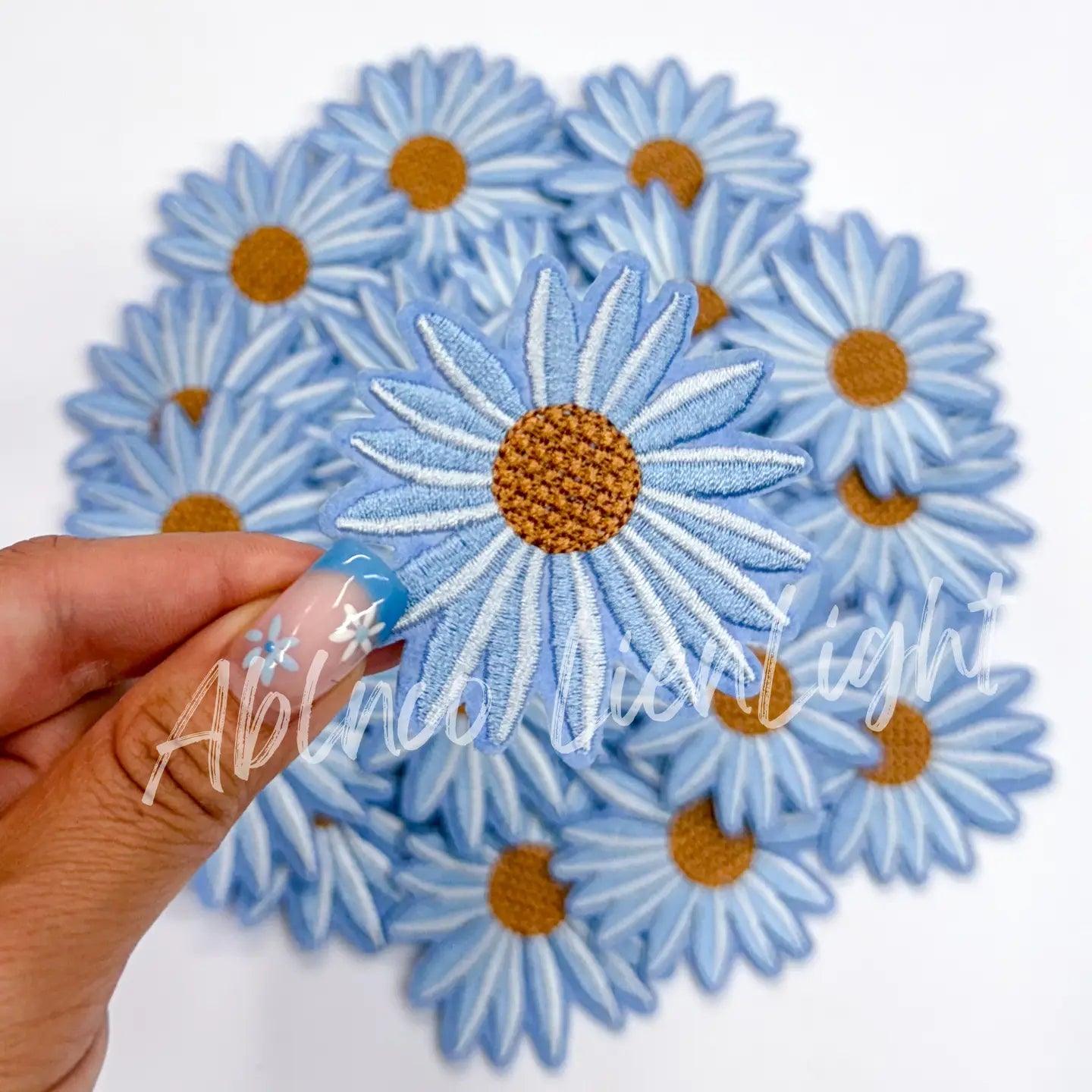 Light Blue Daisy Flower Hat Filler Embroidery Patch Iron On